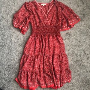 Red flower flowy dress